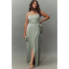 NEW V. Chapman June Corset Jacquard Front-Slit Gown Size 14 Sage Green