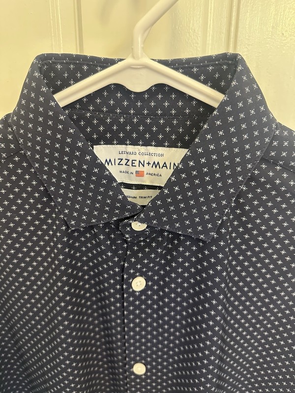 NWOT Mizzen Main Leeward Collection Shirt Mens M Trim Fit Blue Geometric America