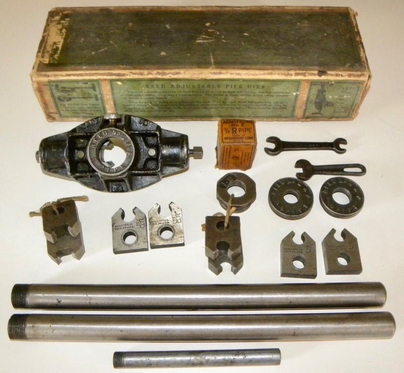 Vintage REED Adjustable Stock & Pipe Threader Dies w/ Original Box ~ Armstrong