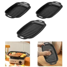 Grilling Pan Rectangular Portable Versatile with Two Handle Cookware Black Steak