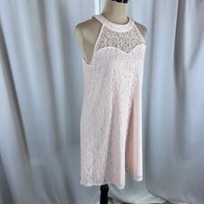 Candies Lace Shift Dress Pink Sleeveless Mini Criss Cross Back M