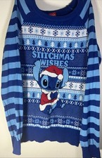 Disney Stitchmas Wishes Christmas Sweater Blue Long Sleeve Crew Neck Size Small