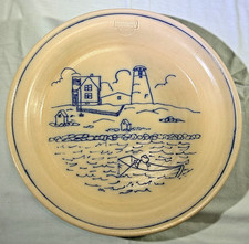 SALMON FALLS STONEWARE 2005 DOVER NH LIGHTHOUSE FISHING BOAT 14" PLATE - RARE
