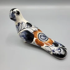 Vtg Mexican Tonala Ceramic Bird Figurine Folk Art Dove Hand Painted 4" Tall