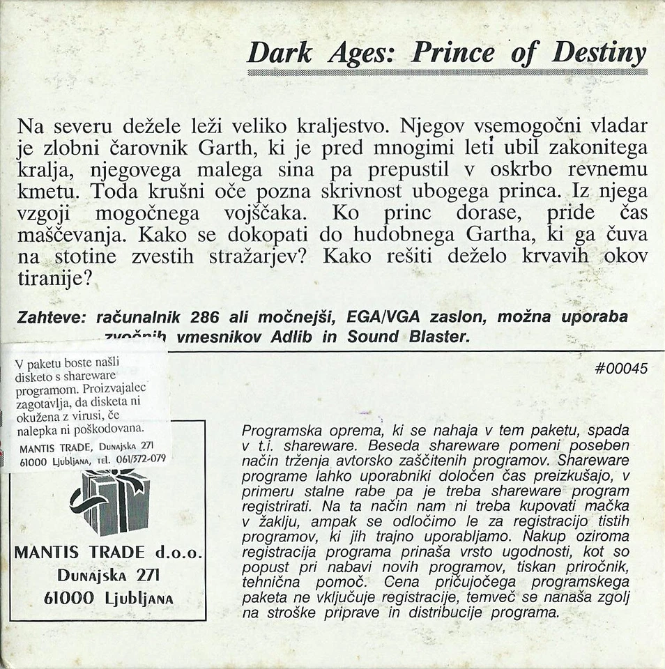 Dark Ages: Prince of Destiny, Floppy disk 5,25 inch, 1,2 MB - Image 2 of 2