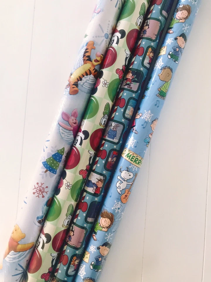 Peanuts & Disney 4 Rolls Christmas Wrapping Paper Total of 215 sq ft NEW - Image 2 of 4