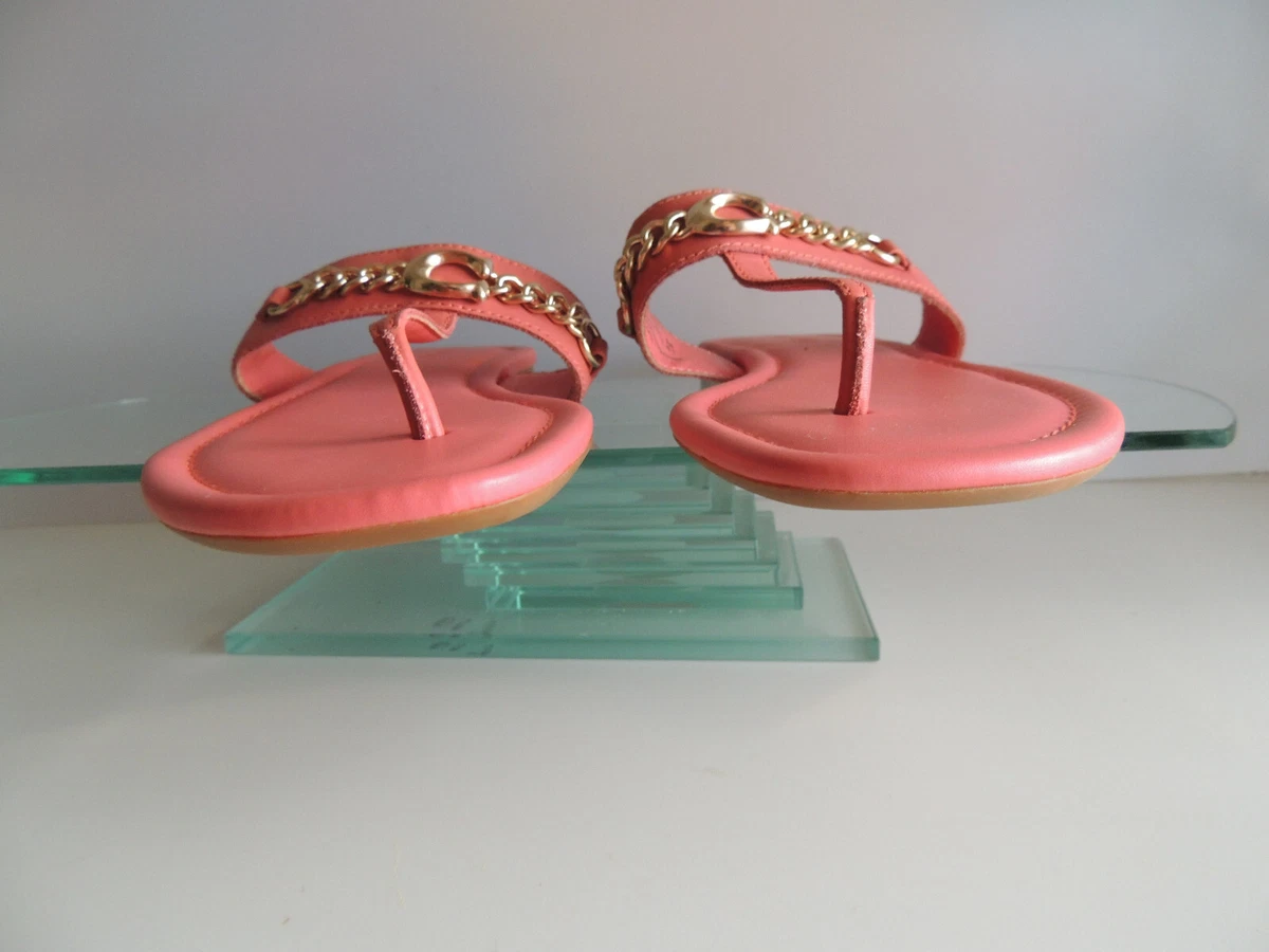 Coach Jaclyn Leather Thong Sandal Coral CHAIN LOGO Sz 10B 188