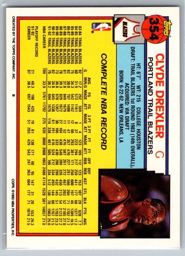 1992-93 Topps #354 Clyde Drexler - Picture 2 of 2