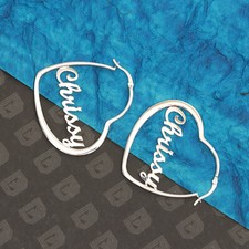 Personalized 925 Sterling Silver Heart Name Hoop Earrings for Women Girls 43 MM