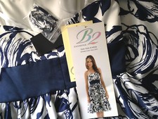 NWT B2 Jasmine Bridal Gorgeous Bridesmaid Prom Gown Navy Blue Floral Dress 10