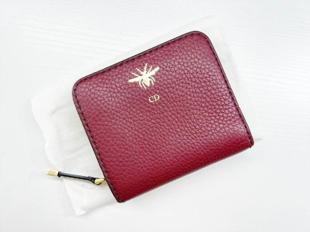 Portefeuille compact Christian Dior abeille abeille double pli rouge bon état