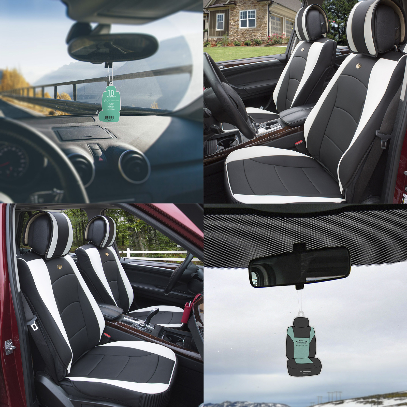 Car Seat Cover Leatherette Luxury Bucket Pair Set Black White w/ Free Gift-image