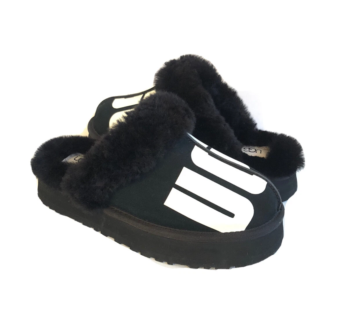 SANDALI UGG DISQUETTE CHOPD SLIDE NERI CON POLSINO IN SHEARLING US 9 EU 40 UK 7