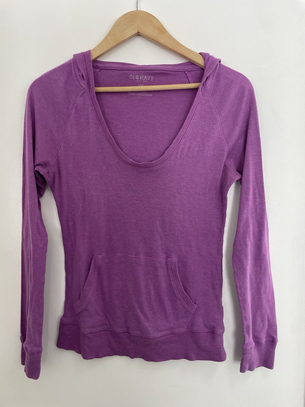 Old Navy Womens Solid Purple Scoop Neck Hooded Long Sleeve Shirt Orchid Sizzle S