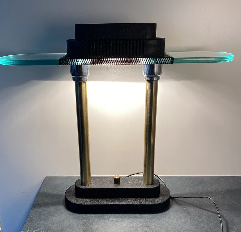 Vintage ROBERT Sonneman Bankers Table Lamp Glass Brass Heavy eBay
