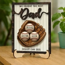 Custom Baseball Dad Wooden Plaque with Stand, Personalized Father's Day Gift