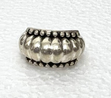 Oxidized Sterling Silver Ribbed Beaded Band Ring Size 6.5