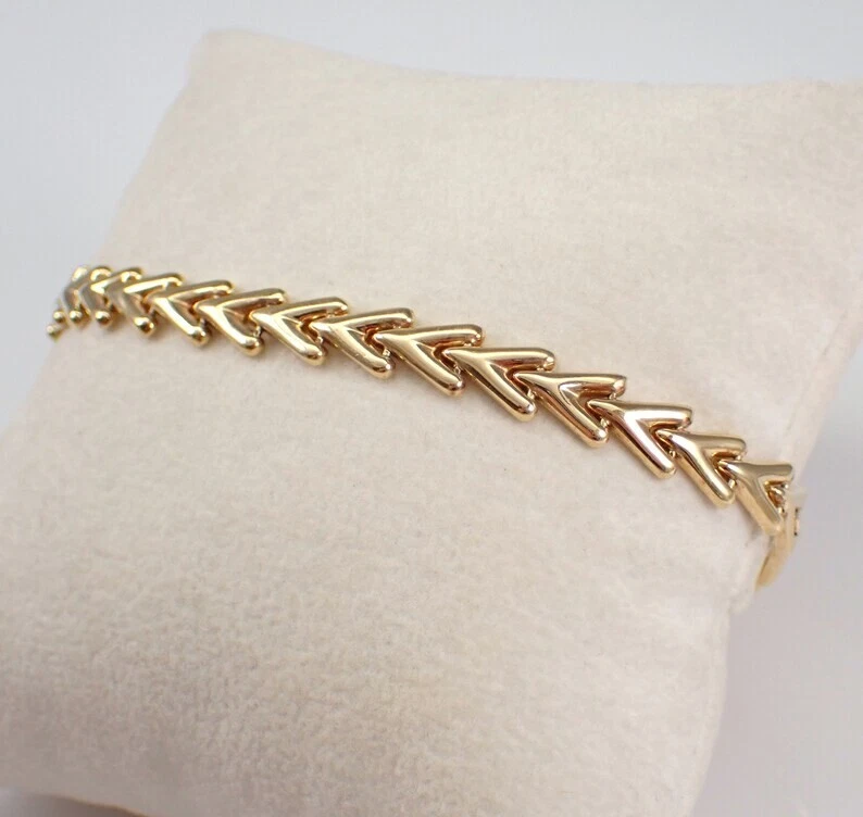 Vintage 14K Yellow Gold PlatedChevron Link Unique Estate V Shape Tennis Bracelet - Image 4 of 4