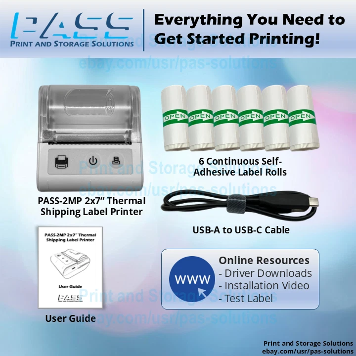 PASS-2MP 2x7” Thermal Shipping Label Printer – eBay and Pirate Ship Compatible - Image 2 of 2