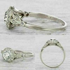 Art Deco Style Round Cut Lab Created Diamond Engagement Ring 14K White Gold FN