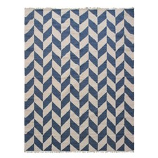 Hand Woven Flat Weave Kilim Wool Area Rug Contemporary Blue White BBH BBD00133