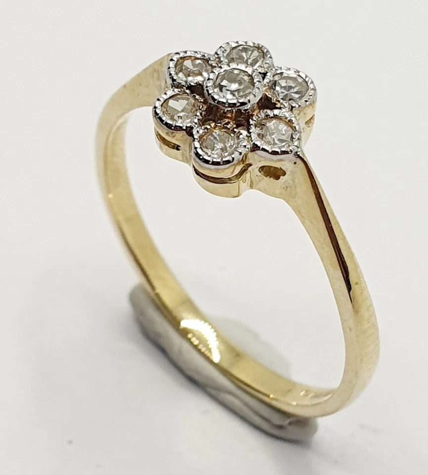 Cute 9ct Diamond Daisy Cluster Yellow Gold 375 Ring size N Full English Hallmark - Image 2 of 4