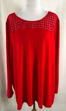 Lane Bryant Women Pullover Top Solid Red Lace Polyester Rayon Spandex 26 28