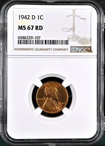 1942 D Lincoln Cent NGC MS67RD
