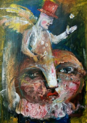 Acrylic On Cardboard   By Carlos Cesar cuban art 50x30cm T Alas Y Margaritas