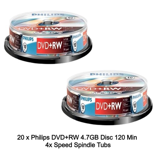 20 Philips DVD+RW 4.7GB Disc 120Min 4x Speed Spindle Tub Rewritable Blank Discs - Picture 8 of 9