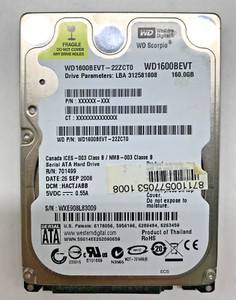 160 GB SATA NOTEBOOK  FESTPLATTE WESTERN DIGITAL WD1600BEVT 22ZCT0 2,5 "#NFP680