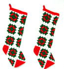 2 Vintage handmade red white green knitted Christmas stockings Top to heel 14” — photo 2