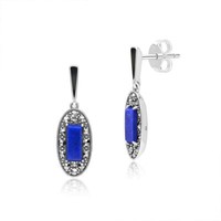 Art Lapislazuli, Markasit & Emaille Tropfen Ohrringe Sterlingsilber
