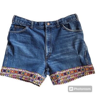 Mark's Work Wearhouse Women's Vintage Mom Jean Shorts Embroidered Hem Trim  36
