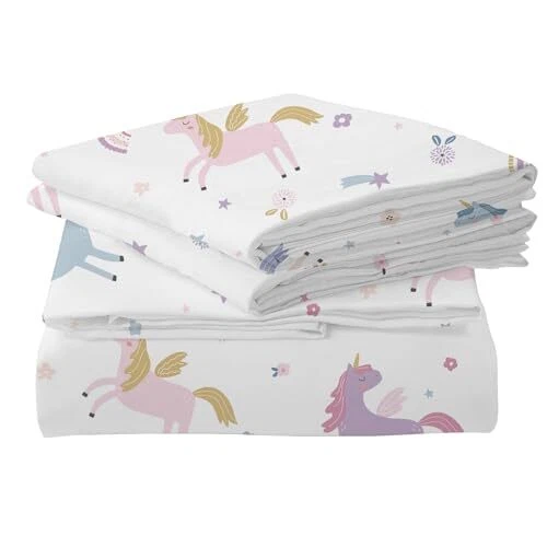 Unicorn Fitted Sheet Set Full Girls Rainbow Star Sheet Pink Flower