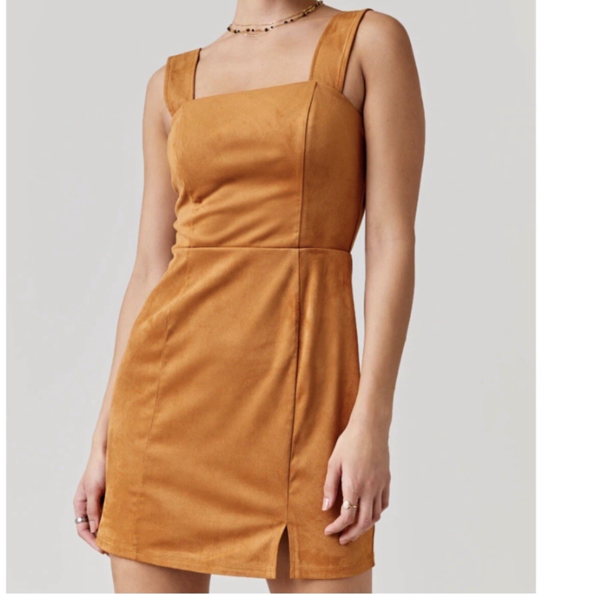 Francesca's faux Suede Mini Dress Sleeveless Size S Square Neck Closure:Back Zip