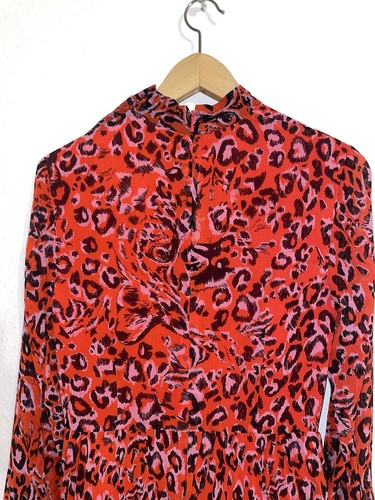 Whistles Red Jungle Cat Animal Leopard Print Pleated Midi Dress UK 8 / EU 36 - Bild 18 von 20