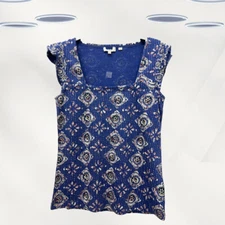Ex Fat Face Women’s Frill Sleeve Square Neck Top in Blue Floral