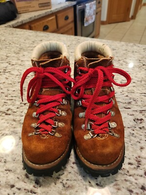 Vintage Suede Leather Mountaineering Hiking Boots Vibram Sole - Sz 7½B