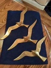 MCM SET 3 SOLID BRASS BIRDS IN FLIGHT  12,14 &16in. Gulls Swallows Aviary Nature