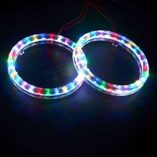 95MM Colorful COB LED Angel Eye Lights Halo Ring Phone APP Control Headlight DRL - Picture 5 of 8