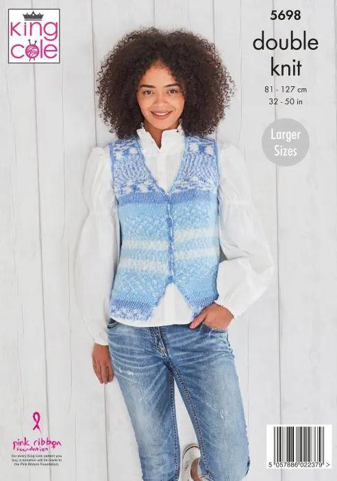King Cole DK Knitting Pattern V Neck Cardigan and Waistcoat 5698