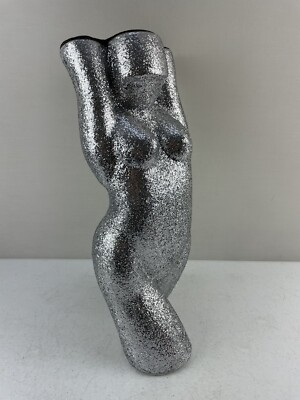 EINZIGARTIGE SILBER GLITZERNDE HANDGEFERTIGTE DAME TORSO STATUE FIGUR SKULPTUR 40 CM H