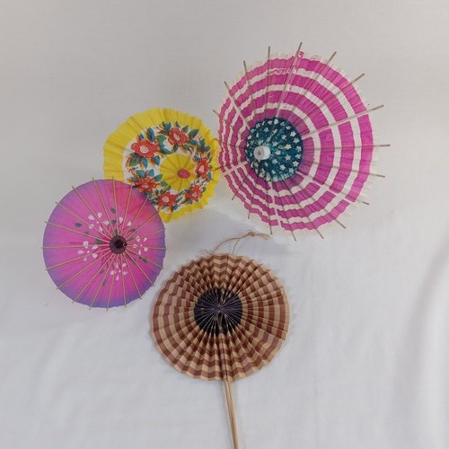4 Vintage Taiwan Decorative Paper Cocktail Umbrellas & Hand Fan  Asian Decor