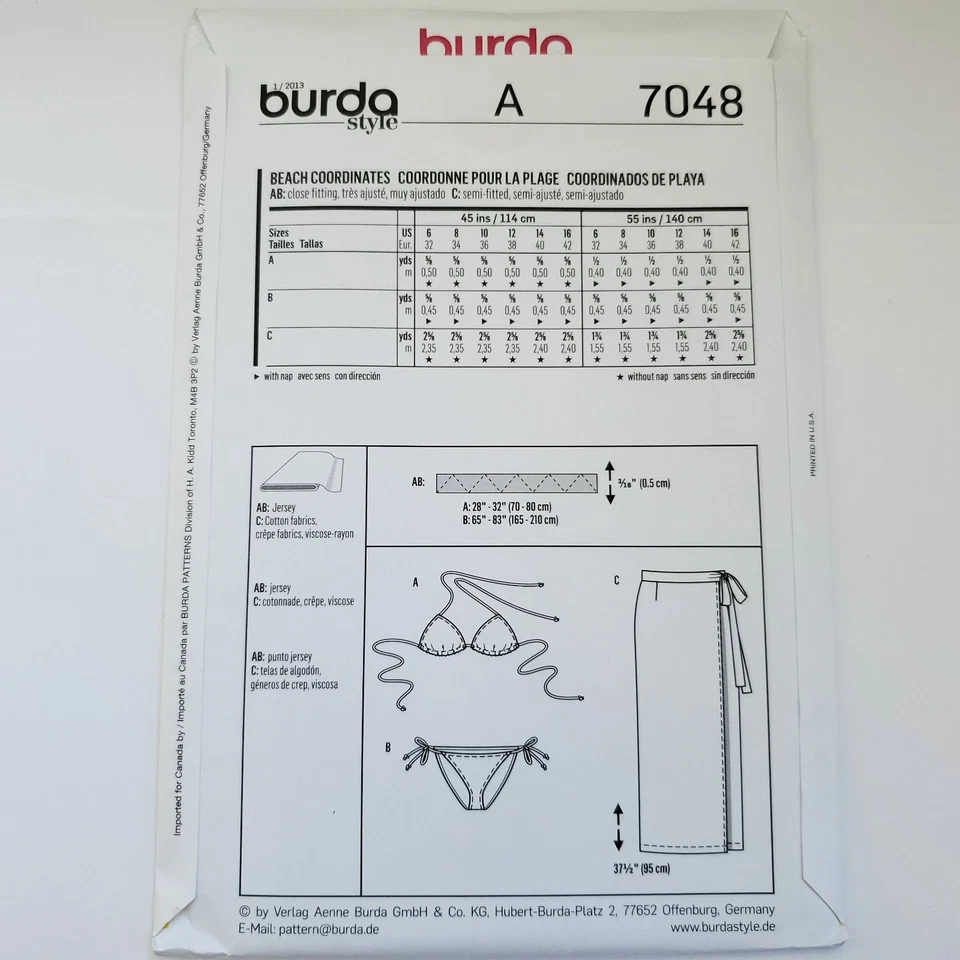 90s Burda Pattern 7048 Women String Bikini Swimsuit Sarong 6 8 10 12 14 16 - Image 3 of 3