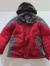 LL Bean Boy's Red Gray Winter Jacket Water Resistance Hooded Size 8 Coat