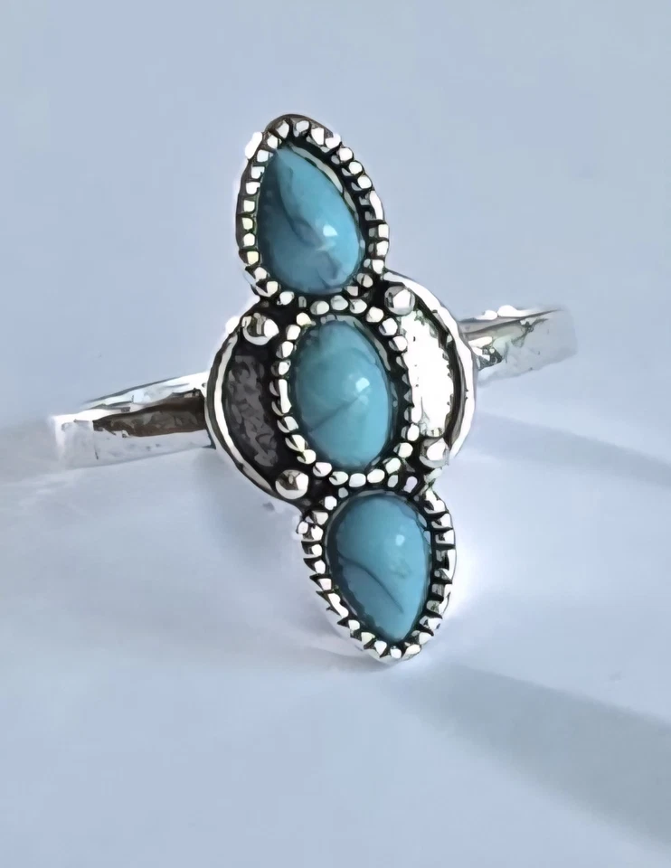 CALIDAD PLATA TITANIO NUEVO TALLA 9 BISEL CONJUNTO TURQUESA IMPRESIONANTE MUJER ANILLO S Foto 2 de 4