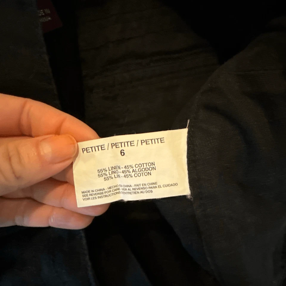 Pantalón utilitario Gloria Vanderbilt negro mezcla lino lazo cintura recortado 6p Foto 4 de 4