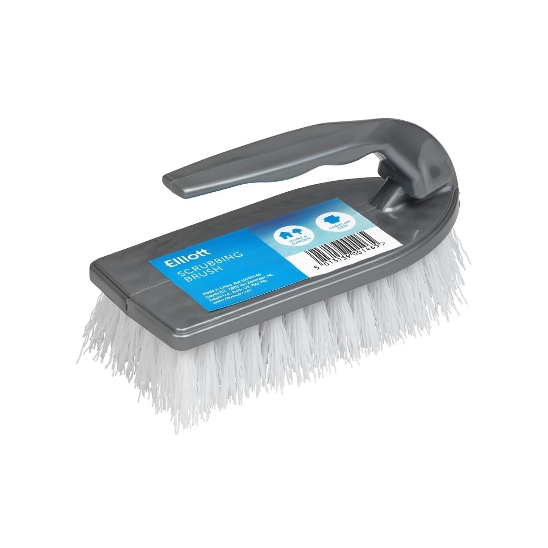 Elliott Iron Shaped Scrubbing Brush with Curved Grip Handle, Regular, Grey