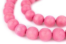 Neon Pink Round Natural Wood Beads 18mm Large Hole 16 Inch Strand